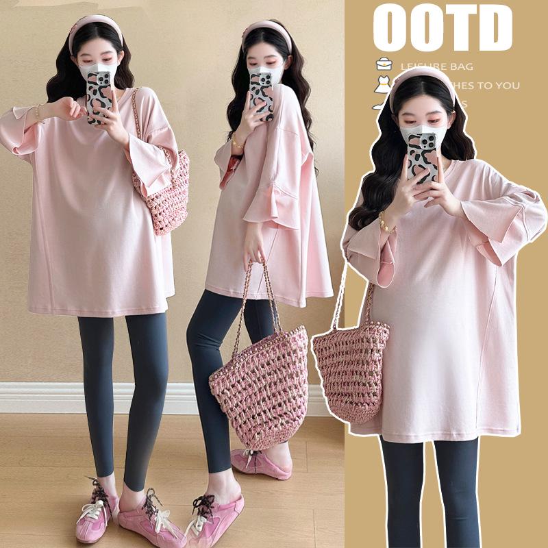 2026 Maternity Fashionable Loose Plus Size Three-Quarter Sleeve T-Shirt for Spring and Autumn L