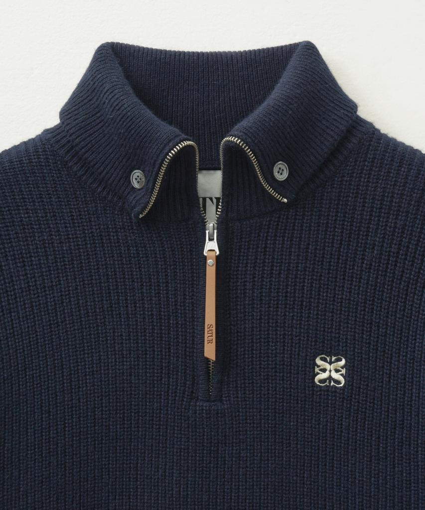 Seteo Button-Up Sailor Half Knit Zip-Up Navy