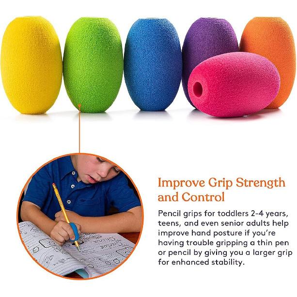 Foam Pencil Grips, 6Pcs Egg Pen Holder with Colored Soft Cushion, Used for Handwriting, Painting, coloring,Better Pencil Control Ideal for Left &