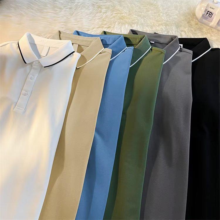

Men s 2023 Summer Solid Color Short-Sleeve Polo Shirt with Versatile Lapel L білий