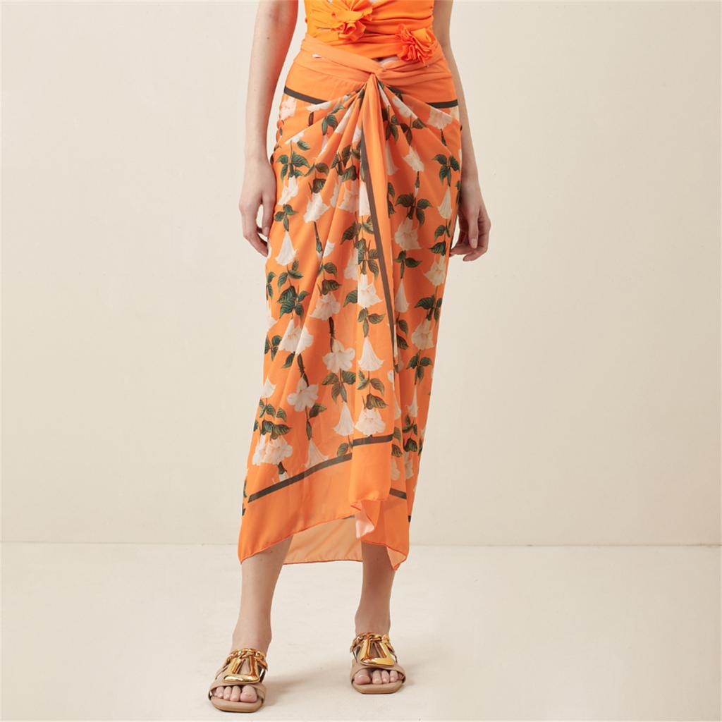 Sexy Bademode Frauen 2024 Badeanzug Coverups für Frauen Sarong Strand Rock Wrap Bikini Badeanzug Set Orange