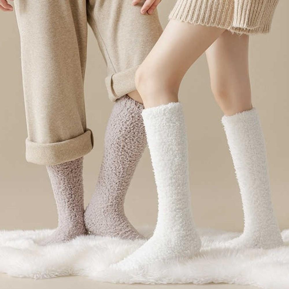 Coral Fleece Knee High Socks Thickened Coral Fleece Socks New Fuzzy Long Socks Home Lounging