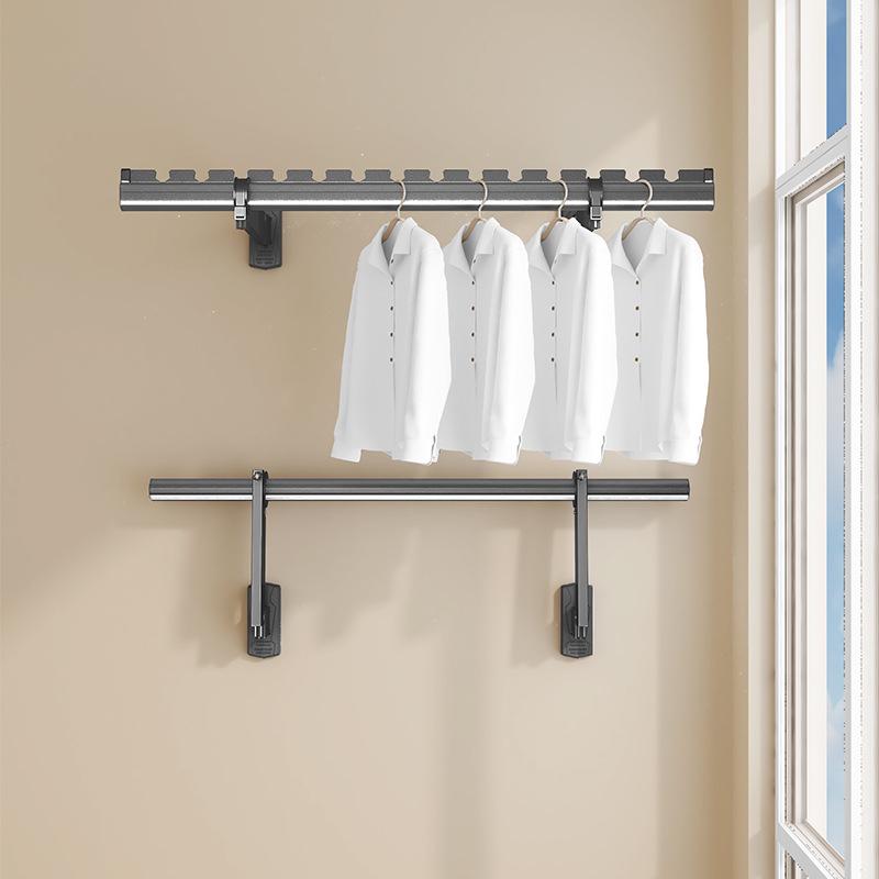 Wall-Mounted Aluminum Folding Clothes Drying Rack - Multifunctional for Indoor and Balcony Use. Black, 60cm