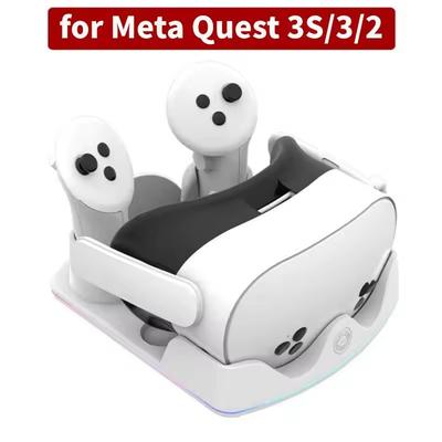 Charging Dock for Meta Quest 3S VR Headset Controller Fast Charging Station W/ RGB Light Controller Holder for Meta Quest 3S/3/2