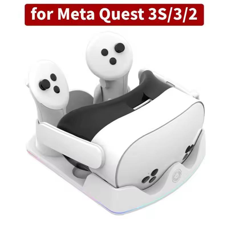 For Meta Quest 3S VR Charging Station Headset Display Stand and Controller Mount with RGB Light Charging Dock for Meta Quest 3/2