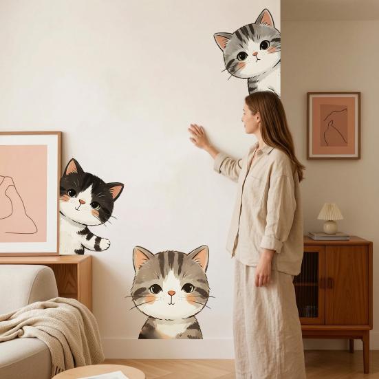 3 Stück Guckende Katze Rausguckende Wandaufkleber Cartoon Katzen Aufkleber Abnehmbar Abziehen
