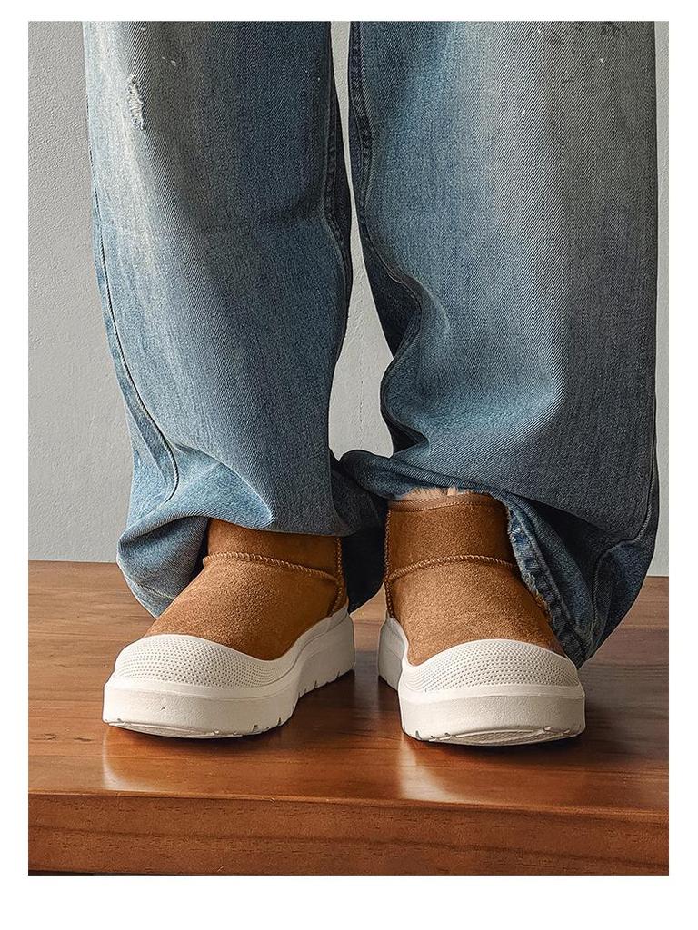 Men's Winter Snow Boots – Real Leather, Fur Lined, Non-Slip, Wool, Short, Thick Velvet, Cold-Proof, Warm.