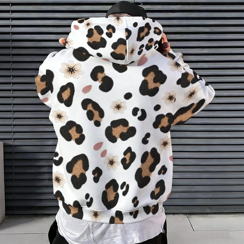 Men Plus Size White Sailboat Printed Long Sleeve Drawstring Hoodie Kangaroo Pocket Pullover