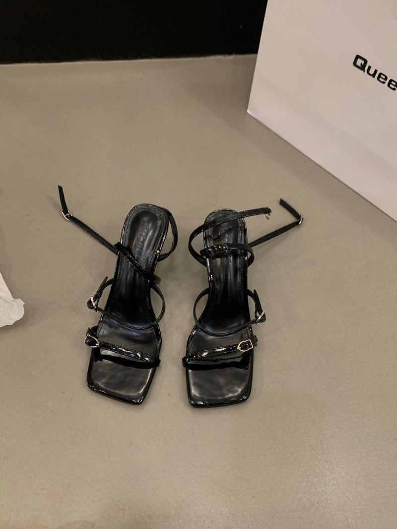 

Niche французские босоножки на высоком каблуке женская обувь 2024 новое лето фея стиль темперамент черные римские туфли с тонкими ремешками 39 чёрный