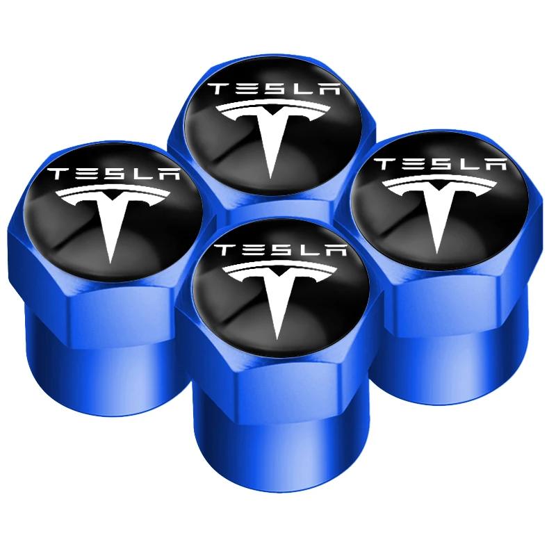 Car Sticker Tesla 4pcs Aluminum Alloy Car Wheel Tire Valve Caps Tyre Rim Stem Covers For Tesla Model 3 Model X Y Style Roadster