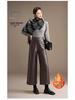 Pantalones de Cuero de Pierna Ancha Talla Grande de Cintura Alta para Mujer - Diseño Casual Recto de Terciopelo Corto Otoño/Invierno