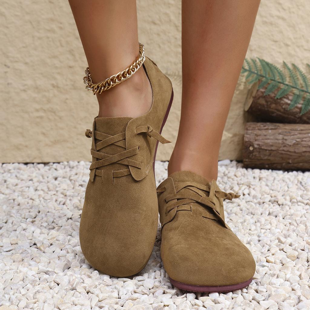 Fashion 2025 Spring/autumn New Women's Shoes Fashionable Round Toe Suede Flat Shoes Lightweight Shoelace Casual Sneakers Large Size 43