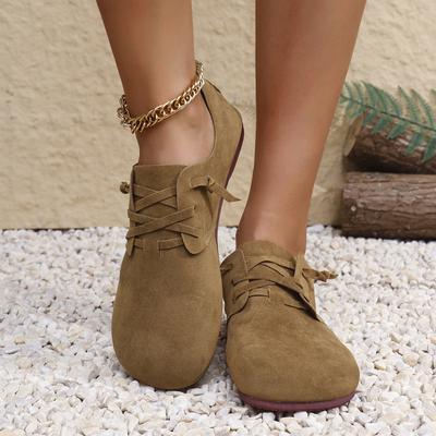 Mode 2025 Frühling/Herbst Neue Damen Schuhe Modische Runde Zehen Wildleder Ballerinas Leicht Schnürsenkel Freizeit Sneaker Große Größe 43