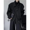 Spring Dark Design Broad Shoulder Flight Jacket Simple Lapel Long Sleeve Short Loose Coat for Men and Women
