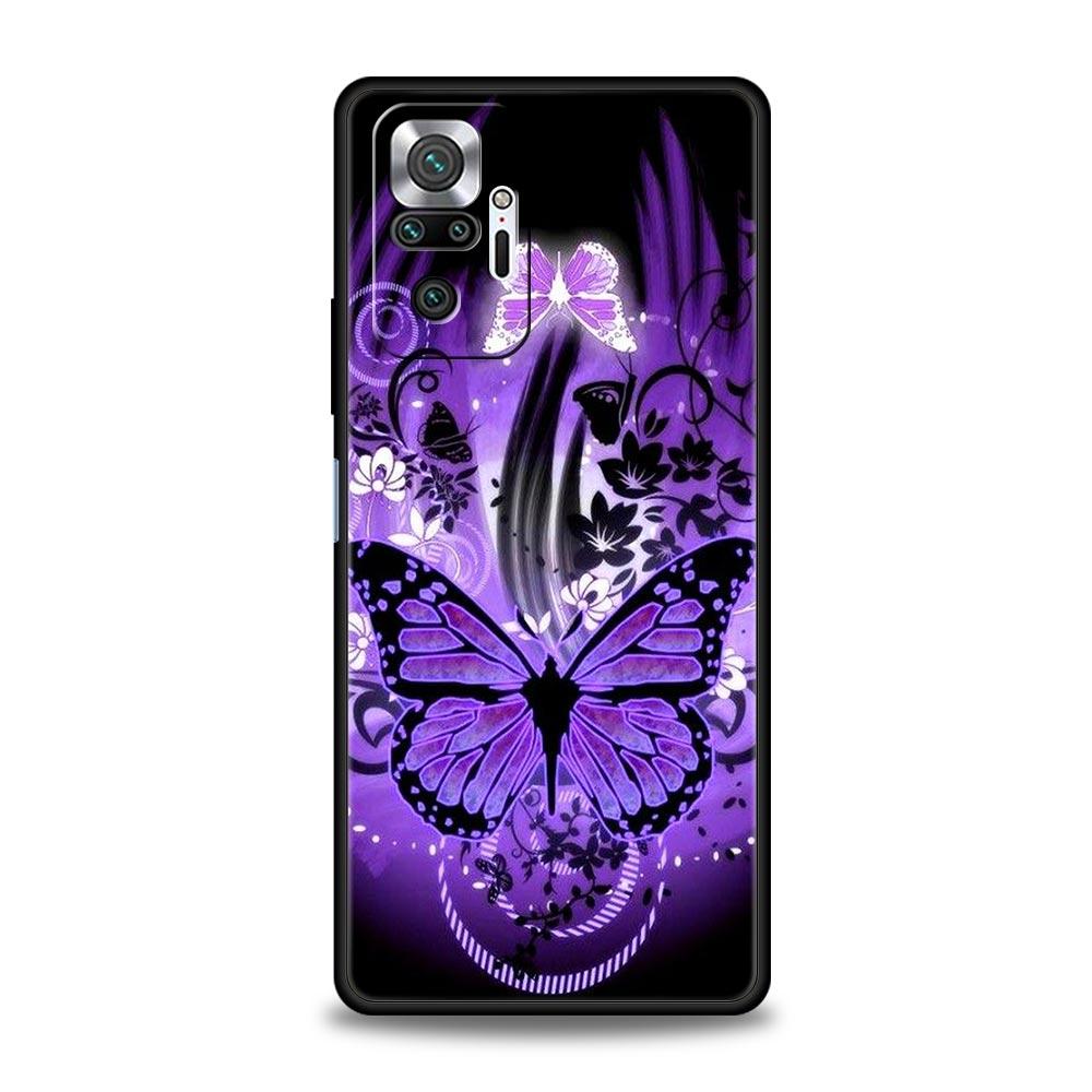 Art Purple Butterfly Phone Case Cover for Redmi 14C 10C Note 15 14 13 12 10 11 K40 Pro Plus 5G Shockproof Soft TPU Shell Fundas