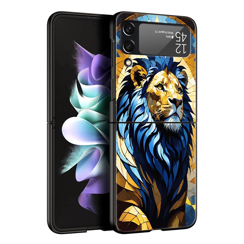 Cross Pattern Bicolor Lion Hard PC Phone Case For Samsung Galaxy Z Flip 7 6 5 4 Black Cover For Galaxy Z Flip 3 Foldable Fundas