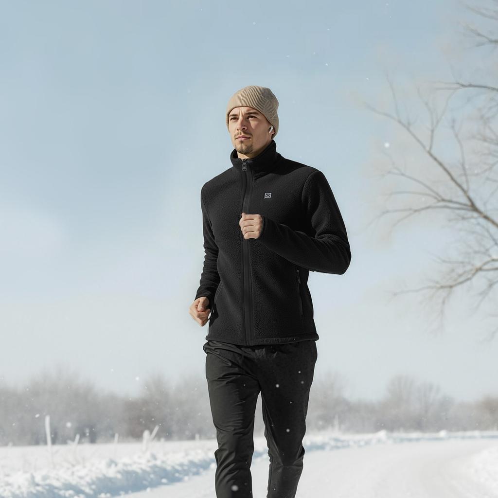 VEVOR Heated Fleece Jacket for Men, Heated Sweatshirt with 7.4V 16000mAh Rechargeable Power Bank Pack, 6 Heating Zones, 3 Temp Levels