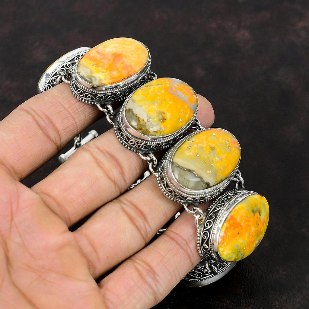 Bumble Bee Jasper Bracelet 925 Sterling Silver Bracelet Handmade Gemstone Bracelet Unique Jewelry Adjustable Chain Bracelet Vintage Bracelet