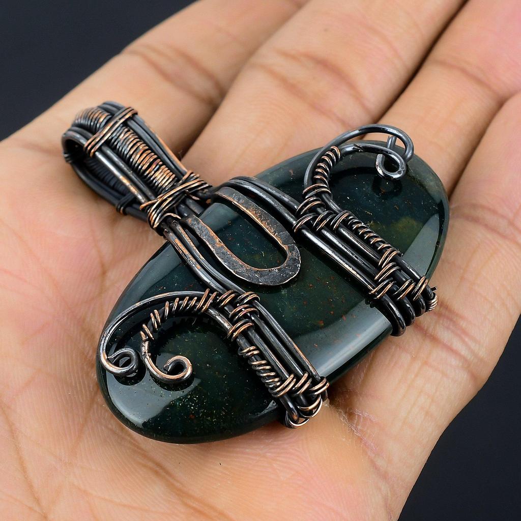 Bloodstone 999 Copper Wire Wrapped Pendant Handmade Gemstone Jewelry, Gifts For Wife Brand New Pendant