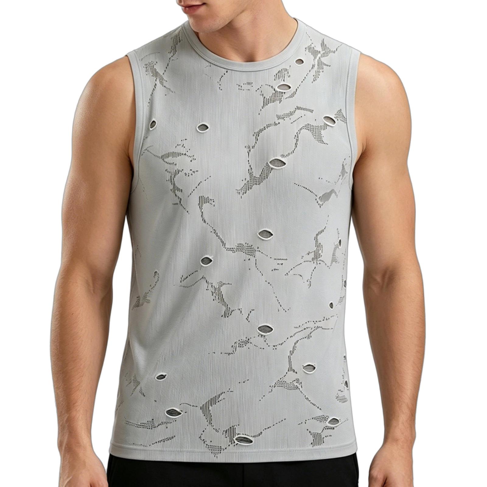 

Men s Sleeveless Athletic Tank Top Lightweight Breathable Knitted Running Fitness Gym Outdoor Sportswear with Distressed Design XXL