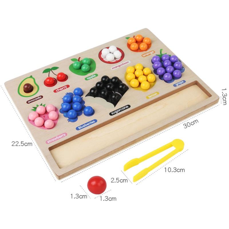 Montessori Matching&Sorting Game Wooden Fruit Clip Beads Color Shape Sensory Sorter for Kids Fine Motor Skills Early Education