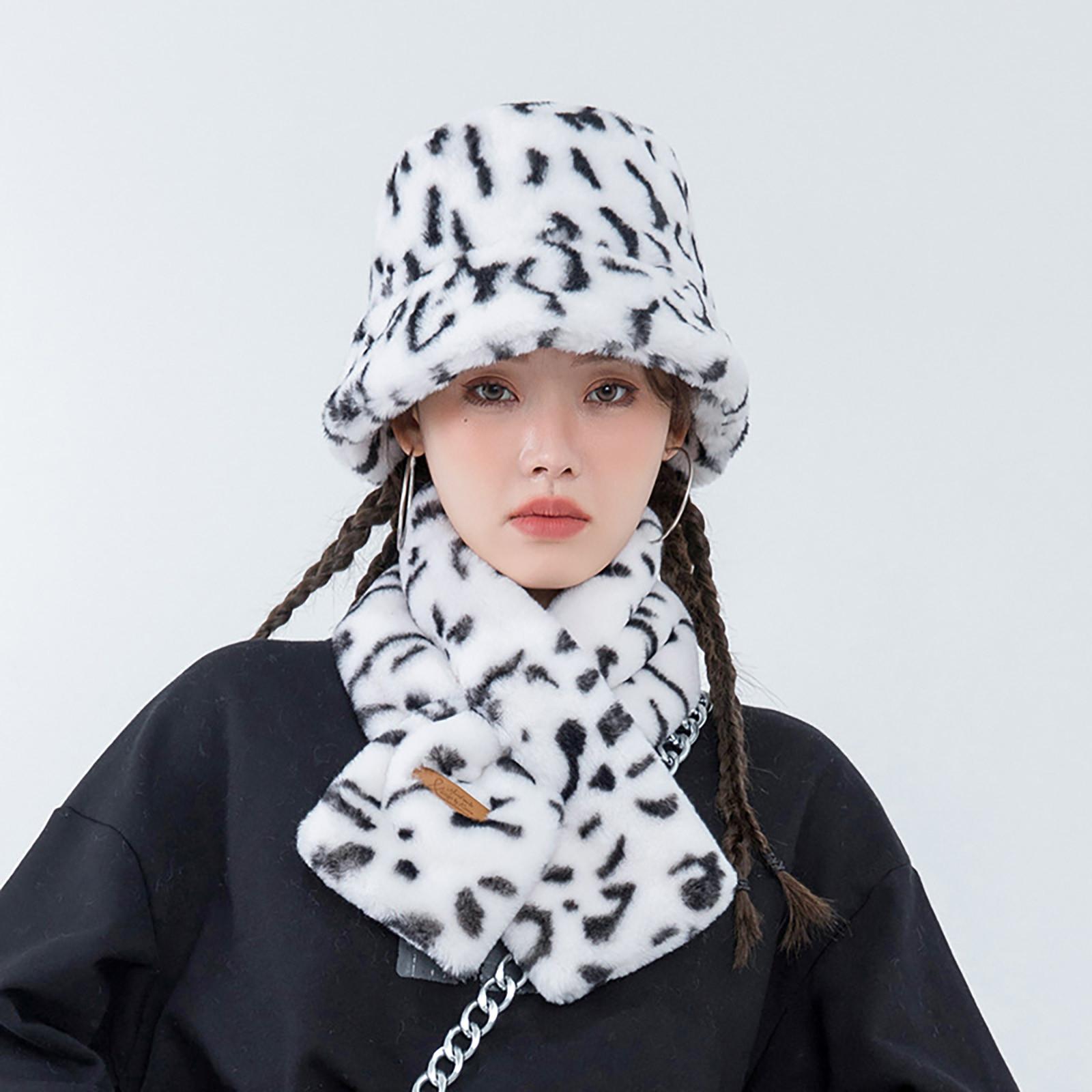 

Женская мода осенне-зимний теплый шарф с леопардовым принтом, шапка, комплект из двух предметов белый