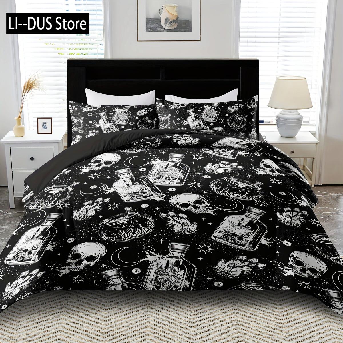 

Comforter 2/3Pcs Halloween Skull Down Comforter Set Soft Comfortable Moon Printed Down Bedding Set Halloween Gift Happy Halloween Comforter (quilt)-EU Single(135*200cm)3pcs