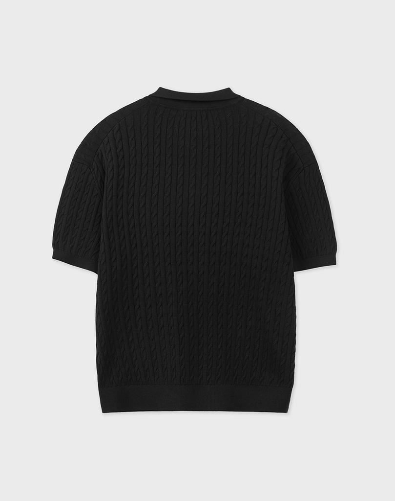 WORK ON BODY OFF Cool Bamboo Semi-Overfit Cable Collar Short Sleeve Knit [Black]