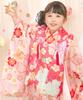 Kimono set for Hakama Gorgeous set Patterned Hair Drawstring Waist Girls Pale cherry blossoms and [KYOETSU] Shichigosan, 3-year-old, set, C, 9-piece