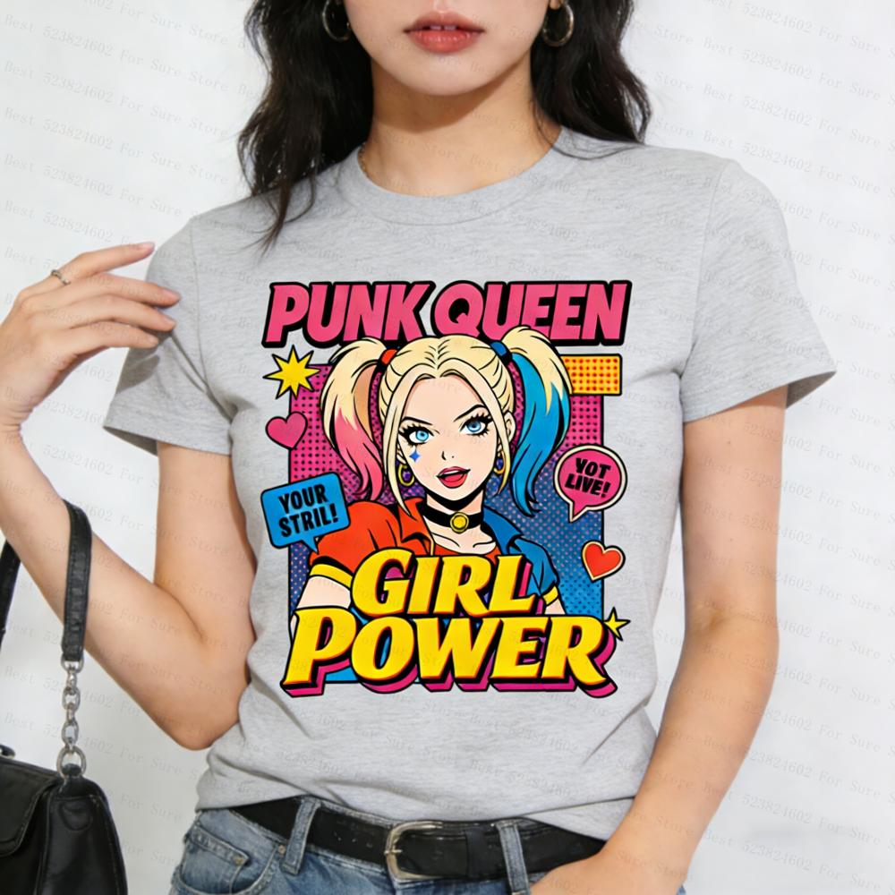 Quinn Punk Queen Graphic Tees for Women Girl Power Pop Art TShirts Casual Short Sleeve Tops Y2K Aesthetic Streetwear for Summer