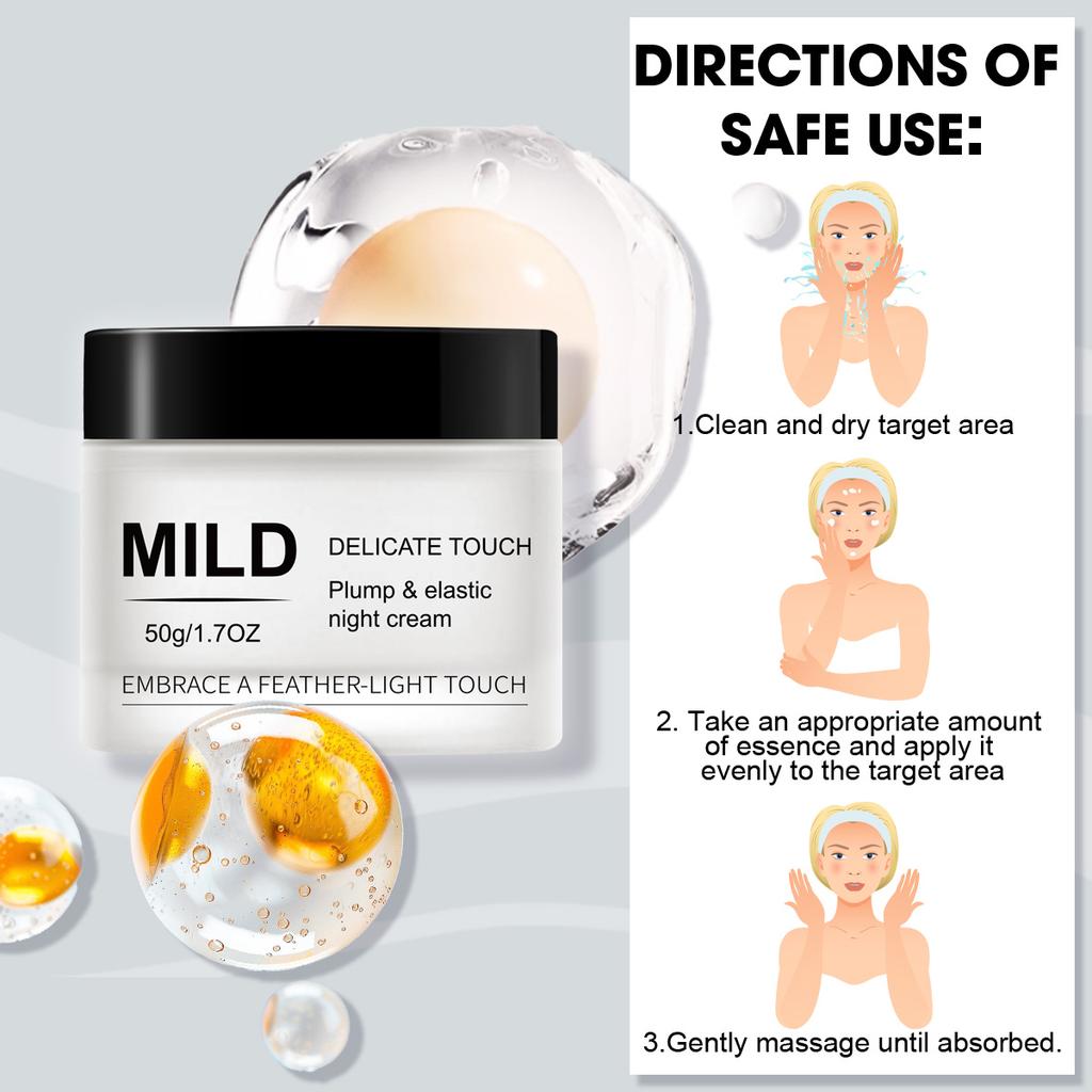 Plumping and Firming Night Cream Deep Moisturizer Anti-Wrinkle Essence Cream 50G Long-lasting 48H Hydration for Sagging Skin All Types