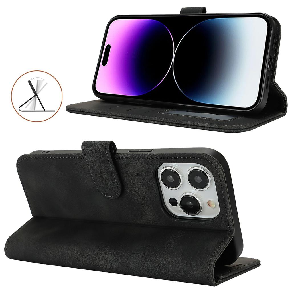 For iPhone 14 Pro Max Wallet Case Double Folded Edge Skin Touch PU Leather Flip Phone Cover