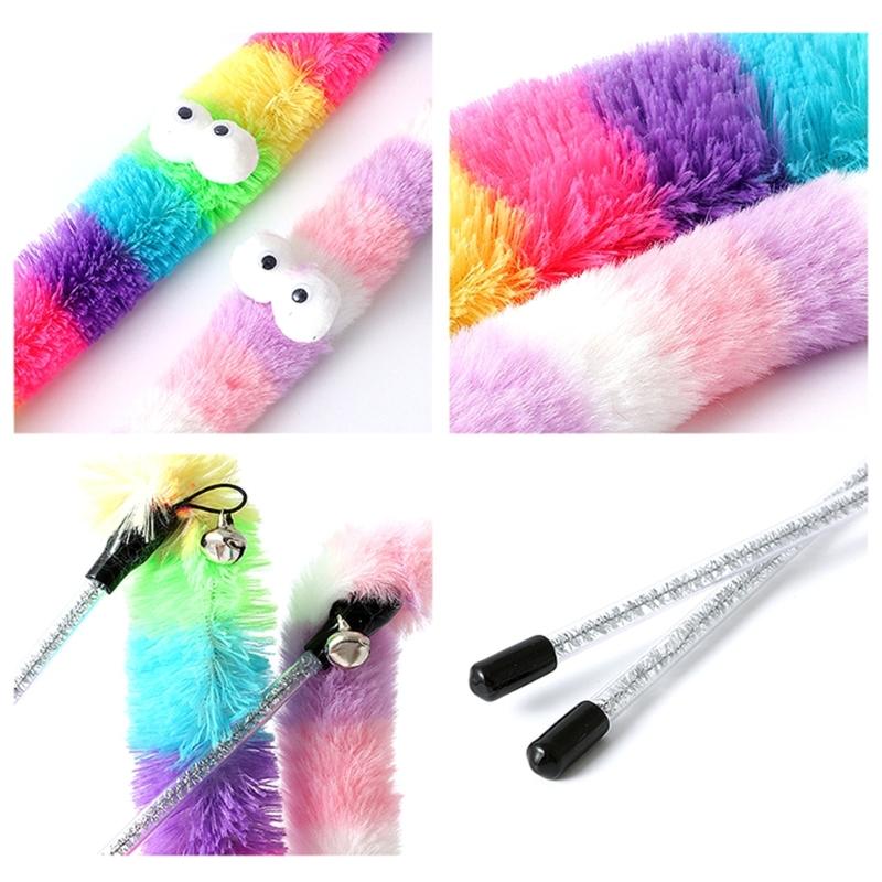 2 Pieces Cats Toy Wand Teaser with Bell Plush Strip Toy Interactive for Indoor Cats Gift for Kitten Playing Exercisin
