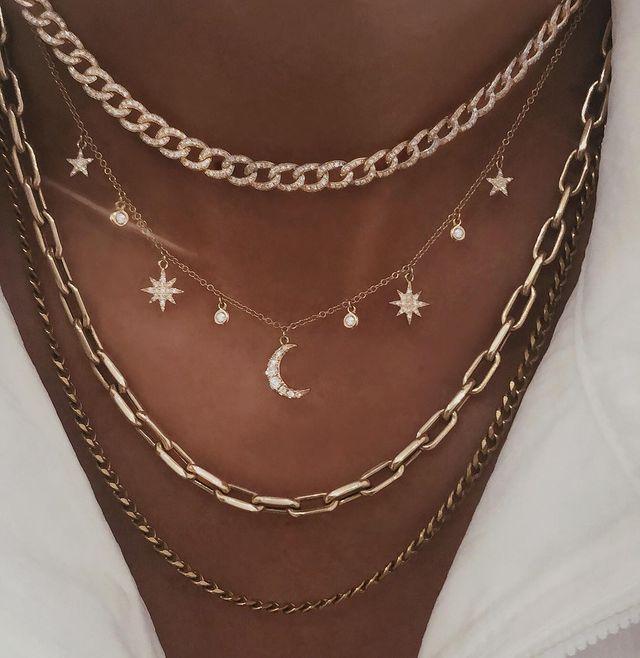 New Gold-plate Crystal Stars Pendant Necklaces For Women Necklace Multilevel Female Boho Vintage Jewelry Wedding Gift
