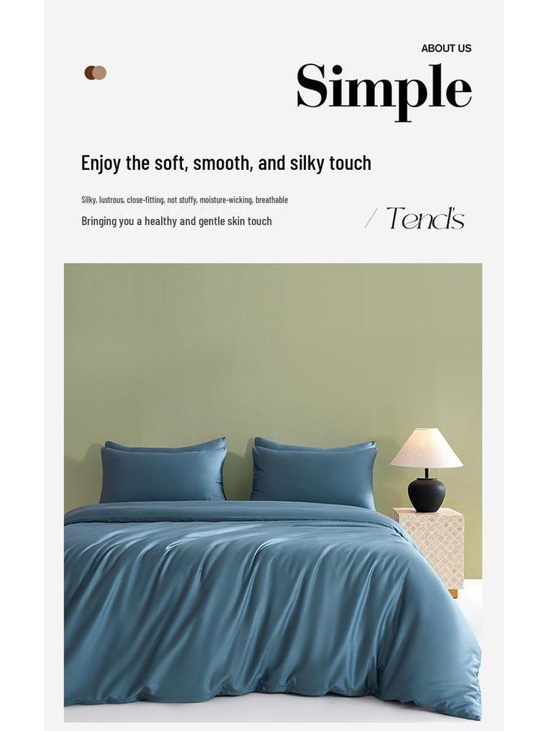 Solid Color 60S Pure Cotton Reactive Print 4-Piece Long-Staple Cotton Bedding Set with Small Black Label