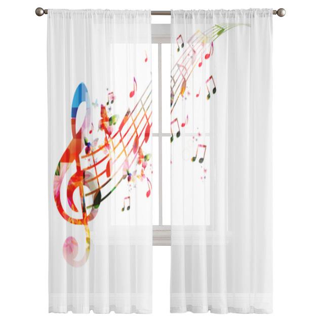 Cat Musical Note Stave Tulle Curtains For Living Room Bedroom Decor Chiffon Sheer Voile Kitchen Window Curtain