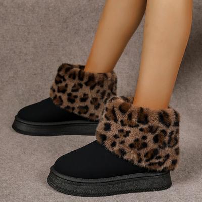 Mode 2024 neue Leopardenmuster-Design Schneestiefel Damen dicke Sohlen rutschfeste kurze Stiefel weibliche Winter Warme bequeme Plüsch Knöchelstiefel