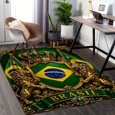 1pc Brazilian National Emblem Carpet Rug for Bedroom Living Room Decor Sofa Home Game Area Rug Non-slip Floor Mat. D7220110