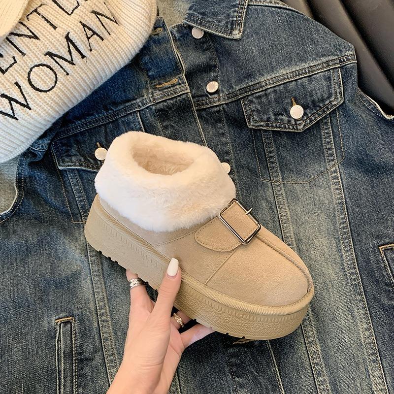 Thick-soled snow boots women's fur integrated winter velvet pregnant women cotton shoes lazy one pedal fluffy short boots
