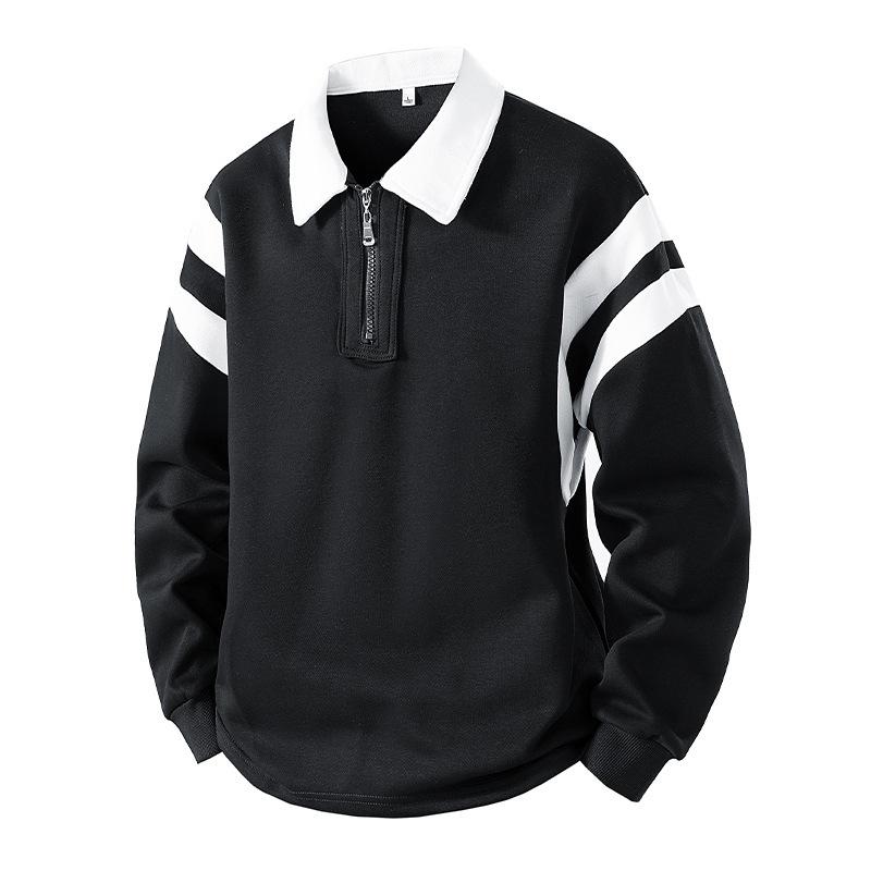 Men S American Vintage Half Zip Polo Sweatshirt Loose Contrast Color Casual Top