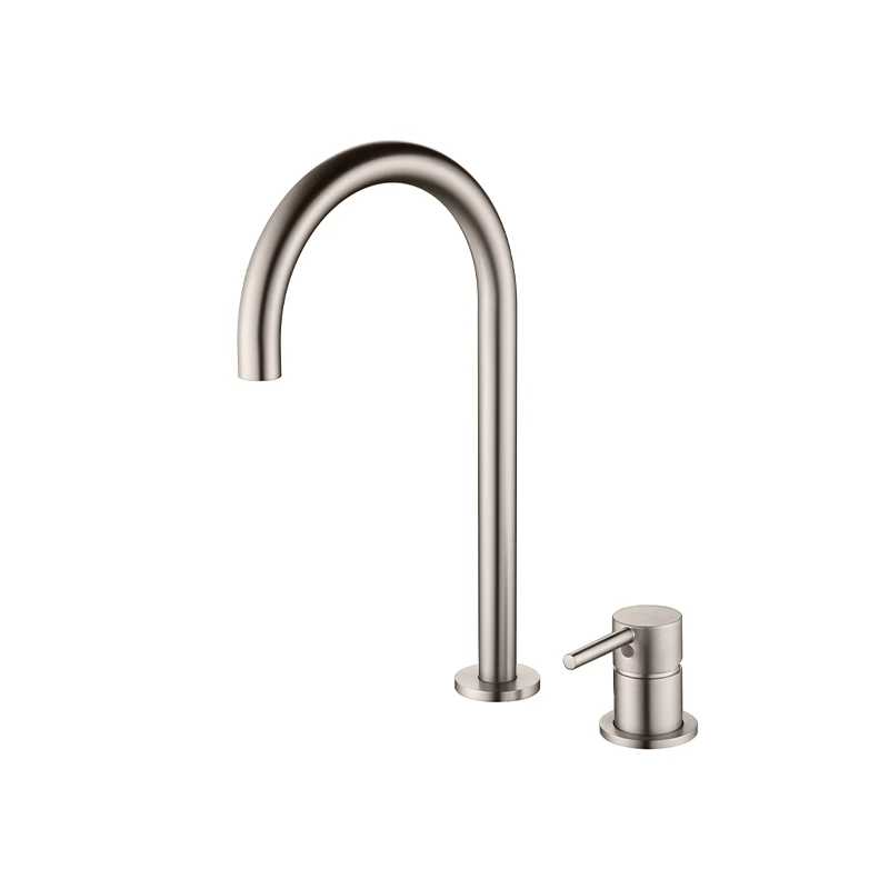 Robinet pentru lavoar de baie separat, cu două găuri, cu o singură manetă, pentru apă caldă și rece, din alamă nichelată/gri, pentru casă