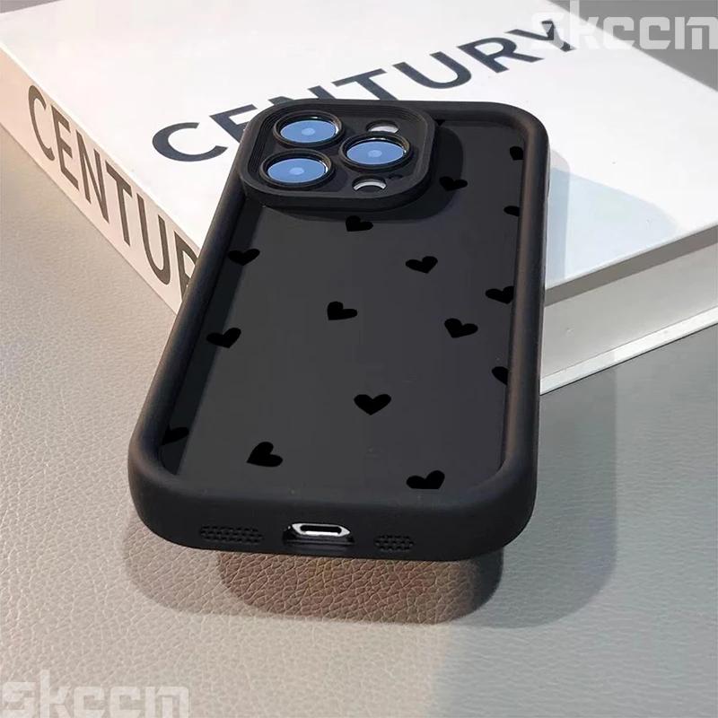 Phone Case For iPhone 16 15 13 14 Pro Max 11 12 13 7 8 16 Plus XR X XS Max SE2022 Love Heart Print Matte Soft Shockproof Cover