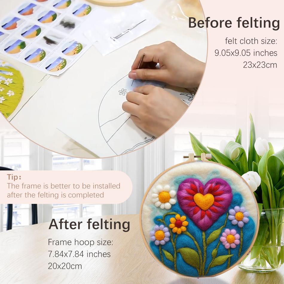 CHENISTORY Felt Painting DIY Wool Embroidery Kit Funny Floral Craft Painting DIY Wool Needle Felt Picture Kit Gift Artwork New