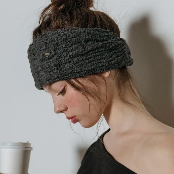 CROSS TWIST WIDE HAIR BANDANA_CHARCOAL