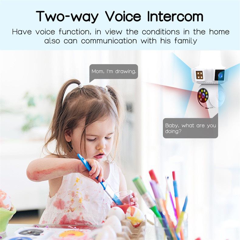 Smart WiFi Indoor Surveillance Camera with Three-Head Light Socket and Mobile Remote Control