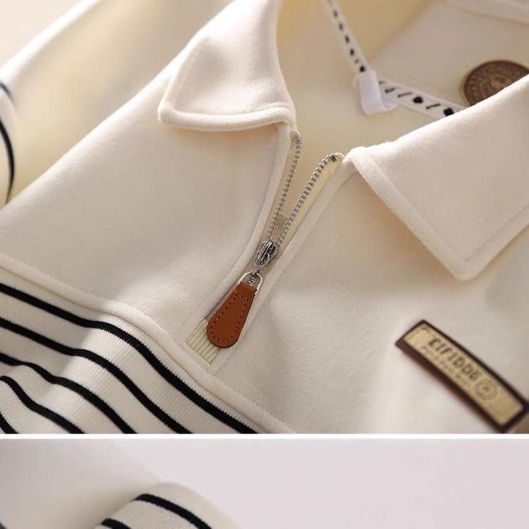 Kids Striped Hoodie Jacket Autumn Winter Boys Girls Fake Two Piece Shirt Collar Top