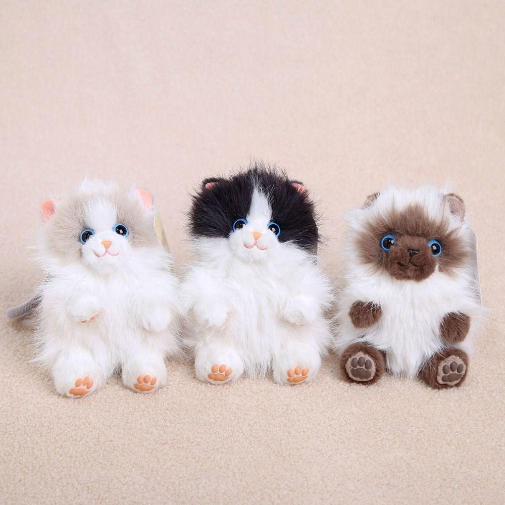 Simulation Cat Puppy Cat Plush Keychain Soft Bag Pendant Long Hair Cat Keyring Hanging Ornaments
