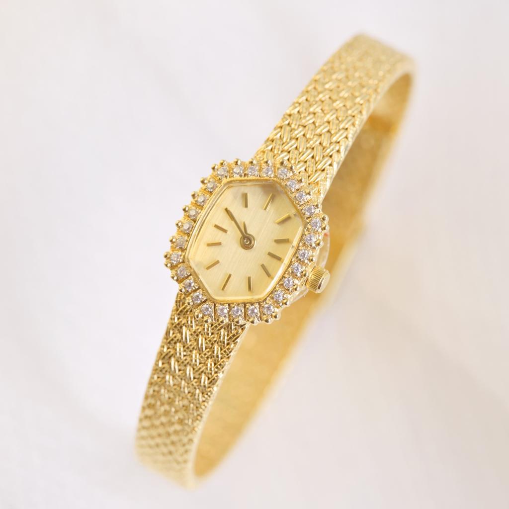 Vintage Small Dial Women's Watch Antique Diamond Retro Luxury Elegant Gifts Brass Band 18K Gold Plated High Quality