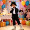 Musician Halloween Costume Set for Kids, Black Sequin Jacket, Trousers, Hat, Gloves, 80s 90s Retro Stage Outfits for Disco Party, Fancy Dress