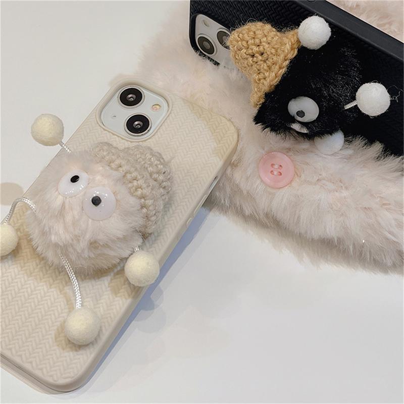 Korea süße 3D Pelz Plüsch Briketts Webmuster Fall für Iphone 14 13 12 11 Pro Max X Xr 7 8 Plus geflochtene stoßfeste Soft Cover